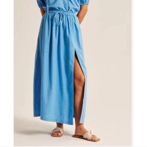 Abercrombie & Fitch Resort Tie Maxi Skirt Blue Linen